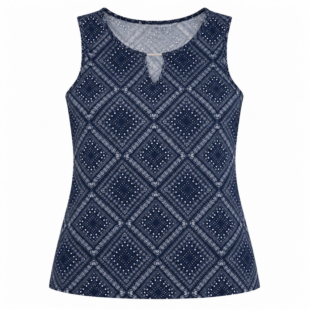 Juniper + Lime Navy White Geometric Diamond Print‎ V-Neck Tank Top Blouse XL